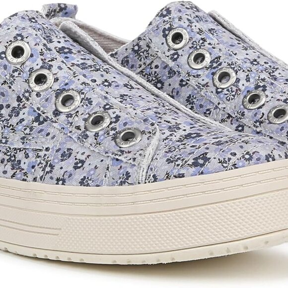 Women's Canvas Slip-On Sneakers Vegan Casual Platform Blue Floral 7.5 - Picture 9 of 9